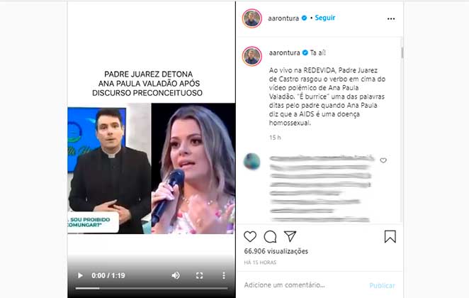 Padre Juarez criticou ao vivo na rede vida as falas homofóbicas de Ana Paula Valadão