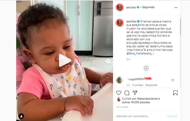 Péricles compartilha vídeo da filha Maria Helnea comendo papinha 
