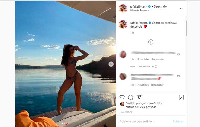 Rafa Kalimann exibiu seu corpão de biquíni em publicação no Instagram
