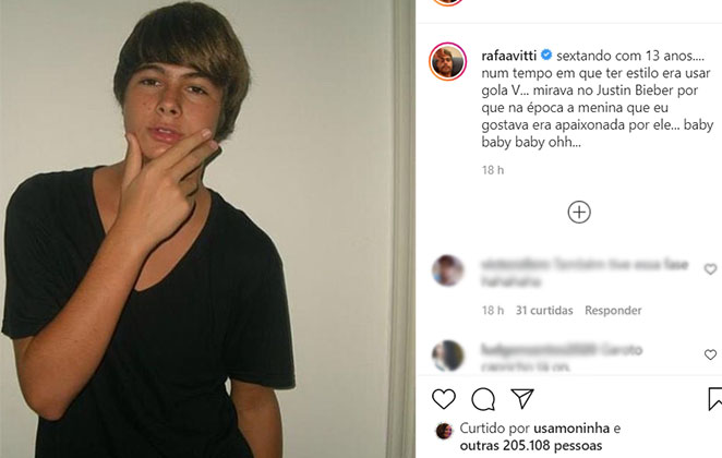 Rafael Vitti posa de Justin Bieber na adolescência