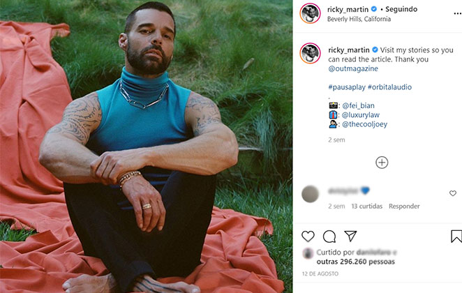 Ricky Martin aparece bem mais magro no Instagram