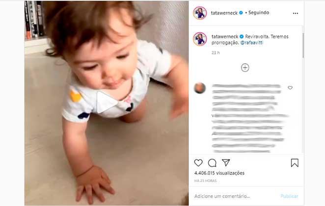 Clara Maria chamou Rafa Vitti de mamãe em vídeo compartilhado por Tatá Werneck no Instagram