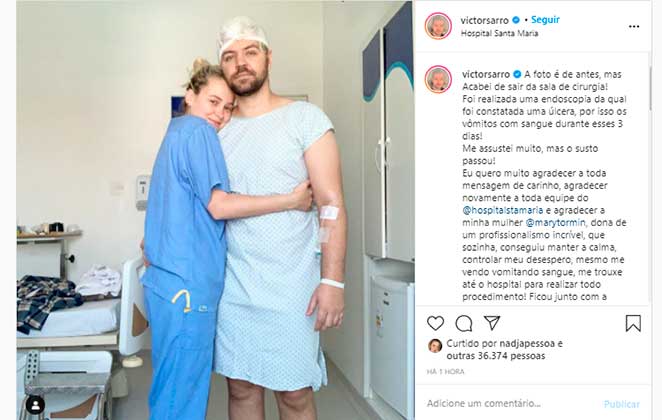 Victor Sarro revela ter feito cirurgia emergencial após descoberta de úlcera