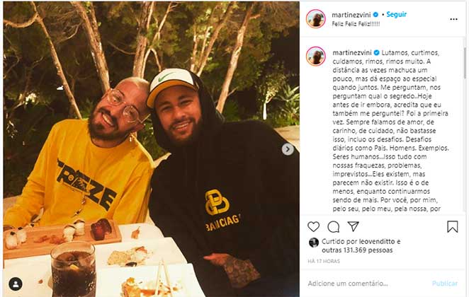 Vinicius Martinez comentou sobre relação com Neymar Jr. no Instagram