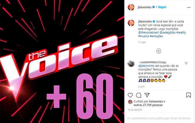 Boninho anuncia The Voice+ 60 anos