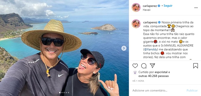 Carla Perez e Xanddy fazem trilha no Havaí