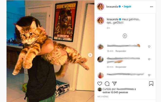 Filho de Carolina Dieckmann roubou a cena segurando gato gigante no Instagram