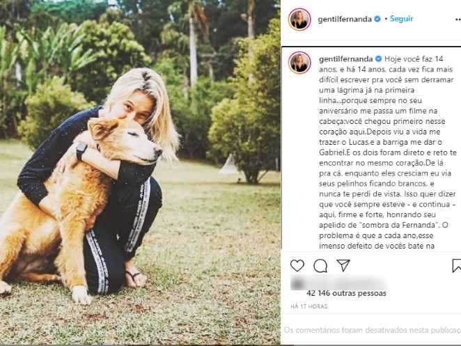 Fernanda Gentil publicou mensagem nas redes sociais