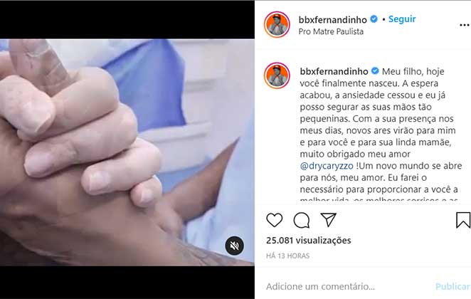 Fernandinho Beatbox segura a mão da esposa na hora do nascimento do filho