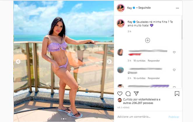 Flayslane mostrou seu corpão em publicação no Instagram