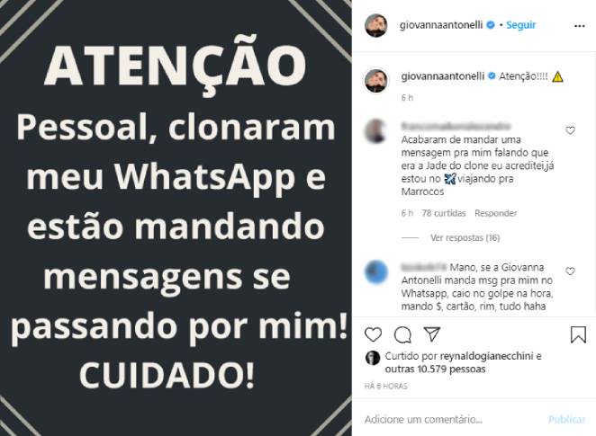 Giovanna Antonelli avisou no Instagram ter sido vítima de golpe