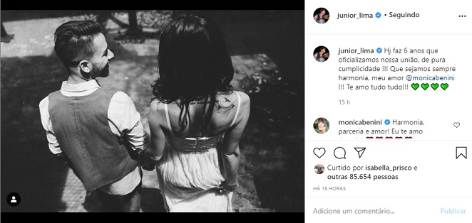 Junior Lima se declarou para a esposa nas redes sociais