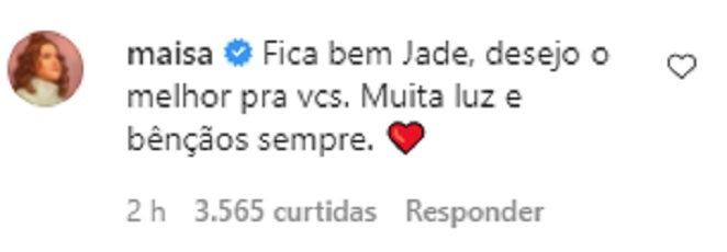 Maísa Silva apoiou Jade Magalhães após término do noivado com Luan Santana