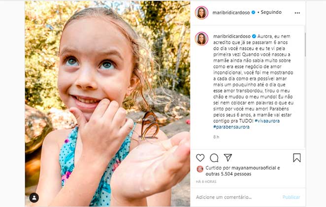 Mariana Bridi comemorou aniversário de seis anos da filha Aurora no Instagram