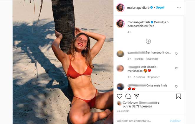 Mariana Goldfarb esbanjou beleza em sue perfil no Instagram