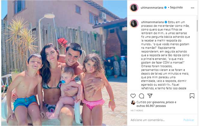 Mariana Uhlmann fez reflexão sobre maternidade em nova publicação no Instagram