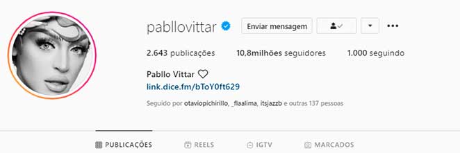 Perfil de Pabllo Vittar no Instagram