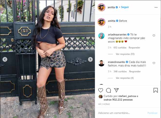 Publicação de Anitta nas redes sociais