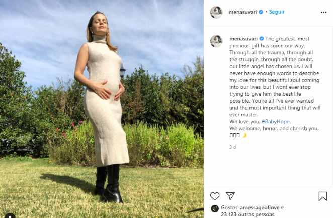 Mena Suvari anuncia gravidez nas redes sociais