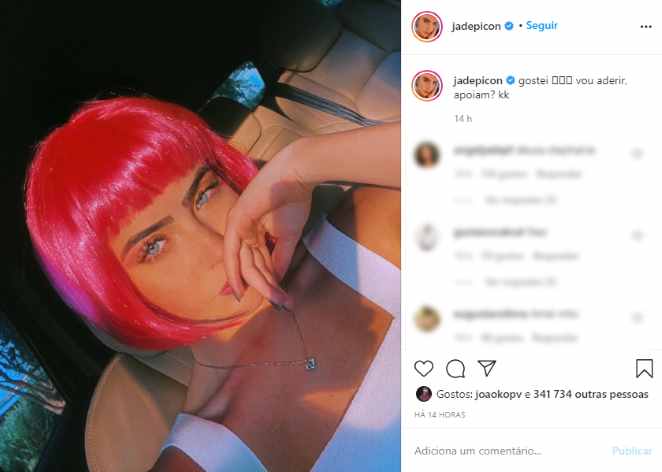Postagem da influenciadora Jade Picon no Instagram