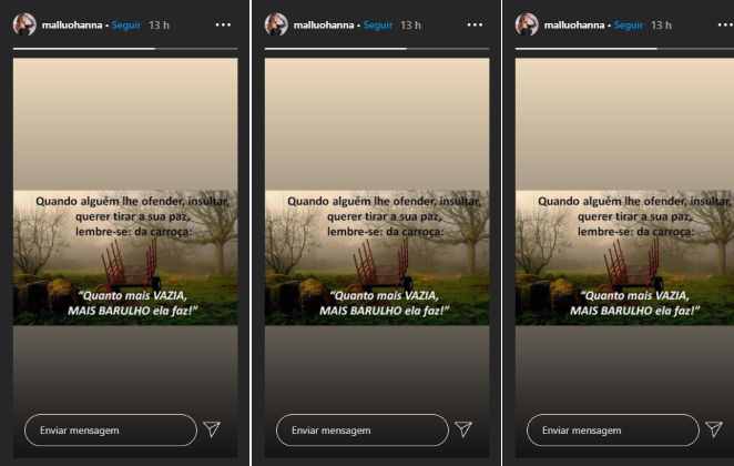 Publicação de Mallu Ohanna nas redes sociais