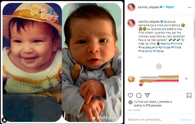 Kamilla Salgado comparou foto dela criança com Bento atualmente