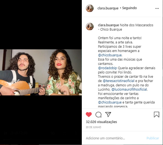 Clara Buarque e Felipe EI em vídeo gravado na quarentena