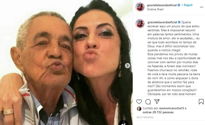 Graciele Lacerda lamenta a morte do sogro nas redes sociais
