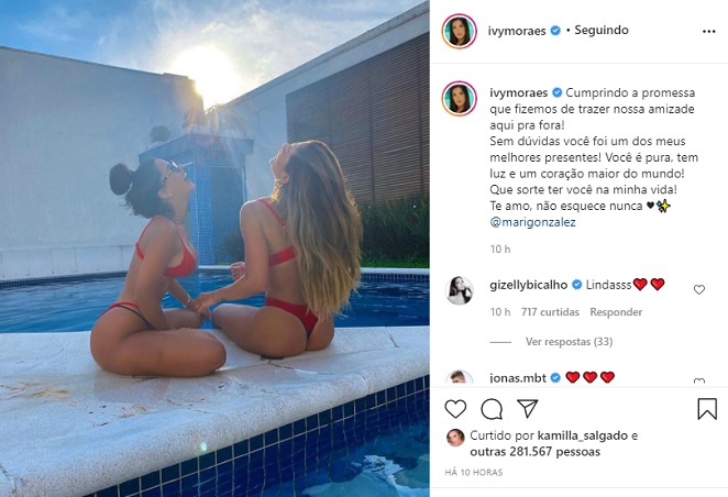 Ivy Moraes se declara para Mari Gonzalez nas redes sociais