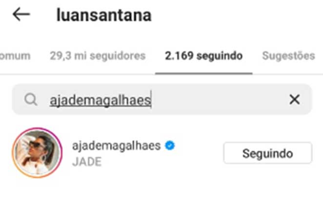Luan Santana ainda segue a ex-noiva, Jade