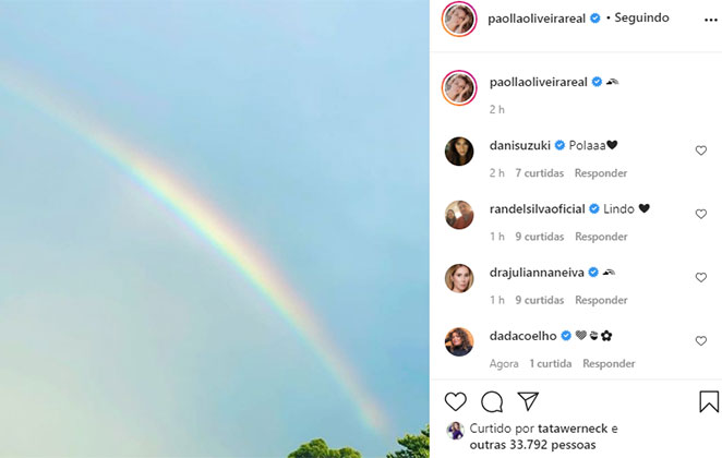 Atriz postou a foto de um arco-íris em sua rede social  