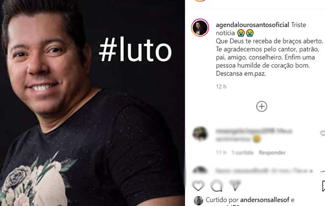 Notícia da morte de Louro Santos postada nas redes sociais