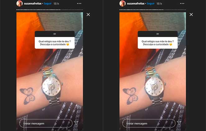 Suzanna Freitas mostrou no Instagram relógio que ganhou da mãe