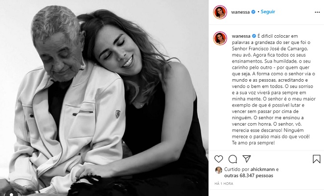 Wanessa Camargo lamenta morte do avô nas redes sociais