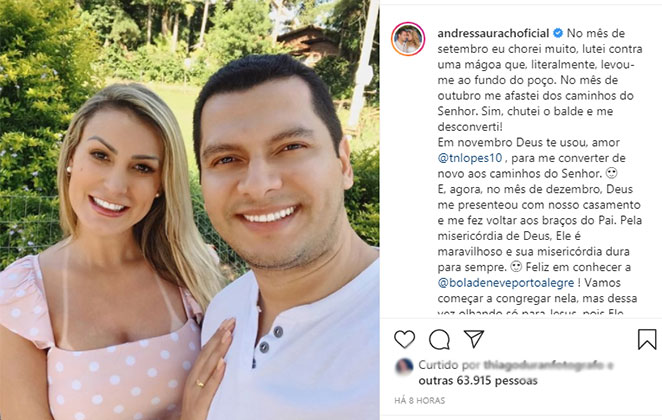 Andressa Urach feliz ao lado do marido Thiago Lopes 