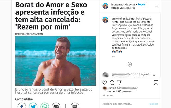 Bruno Miranda, o Borat de Amor e Sexo, tem alta adiada do hospital
