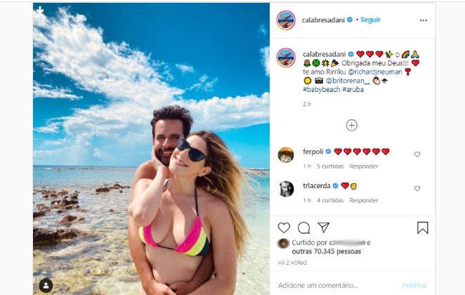 Dani Calabresa se declarou ao namorado em foto na praia