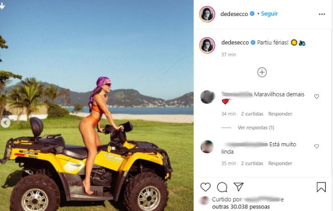 Deborah Secco anunciou férias em fotos de biquíni no quadriciclo