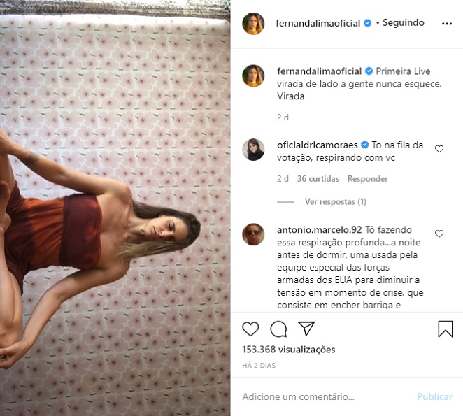 Fernanda Lima fez live sobre meditação em sua conta no Instagram