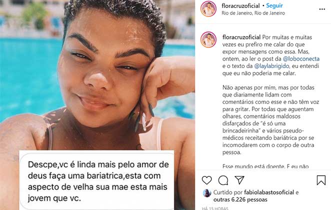 Flora Cruz rebate ataques gordofóbicos na web
