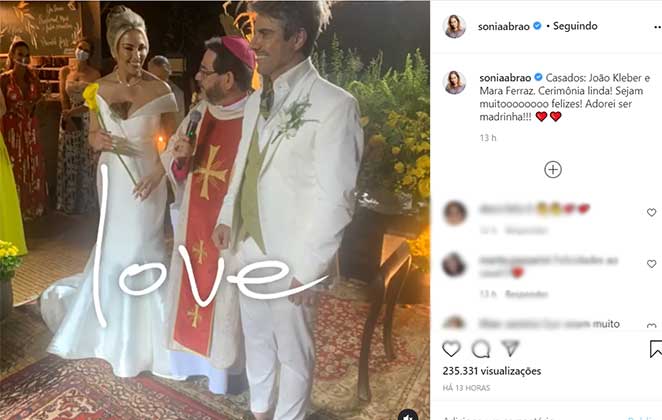Sonia Abrão faz post sobre o casamento de João Kleber