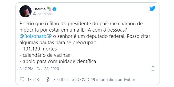Thelma Assis rebateu crítica de Eduardo Bolsonaro