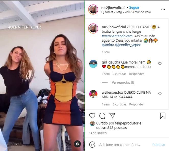 Anitta faz desafio do TikTok com música de MC 2Jhow