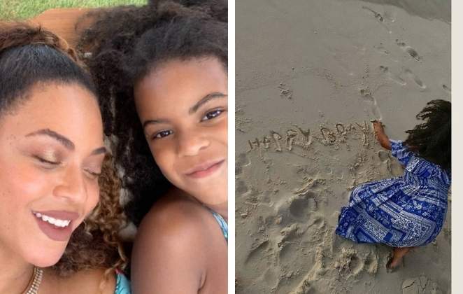 Blue Ivy escreveu na areia uma mensagem de aniversário para sua mãe, Beyoncé