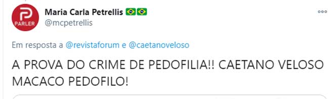 Caetano Veloso foi xingado no Twitter por Maria Clara Petrellis