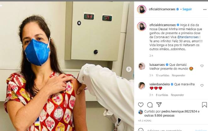Drica Moraes revelou que irmã foi vacinada no dia do aniversário