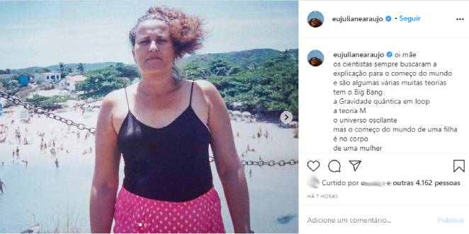 Juliane Araújo homenageia a mãe em publicação emocionante