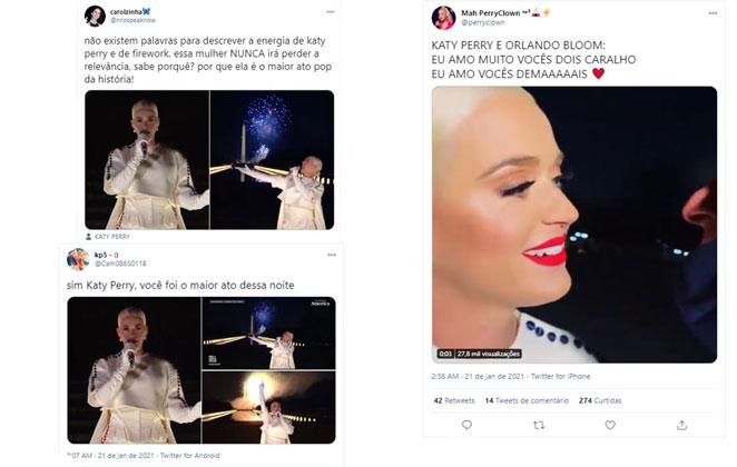 Katy Perry vira assunto no Twitter ao se apresentar em festa de posse de Joe Biden e Kamala Harris