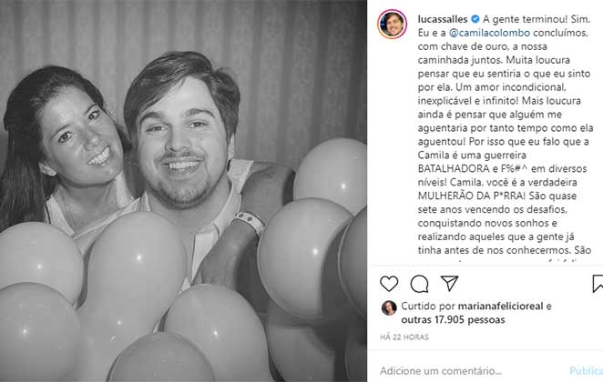 Lucas Salles e Camila Colombo anunciam a separação