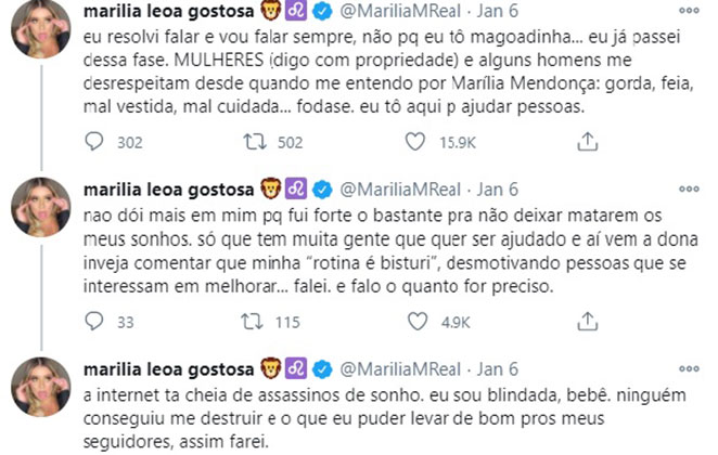 Marília Mendonça fez desabafo sobre os haters nas redes sociais